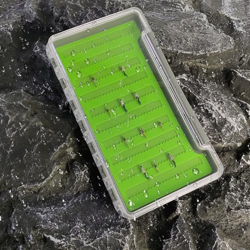 Aventik Waterproof Fly Box Clear Lid with Deep Design Silicone Tackle Box for Large Flies & Jig Heads Durable Lightweight Fly Fishing Storage Case(H048XLA-SF) - style: H048XLA-SF