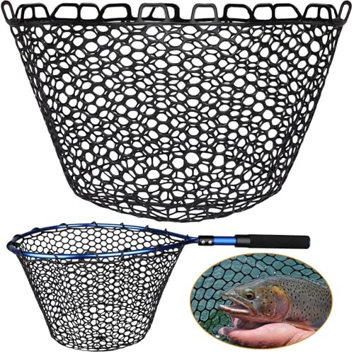 Dovesun Rubber Fishing Net Replacement Netting Without Handle Clear Black Fishing Nets for Fish Fly Fish Landing Net Bag for Freshwater Saltwater Foldable Trout Net Rubber Mesh 5 Sizes White Black Red - color: Black, size: 17.6"dia-15.6"depth(55.4"Circumf