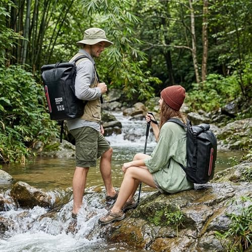 Dry Bag Waterproof 25L-Floating & Lightweight Bags for Women Waterproof Backpack for Kayaking, Boating, Fishing, Paddle Boarding, Camping, Hiking, Roll-Top Seal & Adjustable Shoulder Straps - color: Black