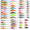 Aorace Fishing Lures Kit Mixed Including Minnow Popper Crank Baits with Hooks for Saltwater Freshwater Trout Bass Salmon Fishing - color: Item-E 56pcs