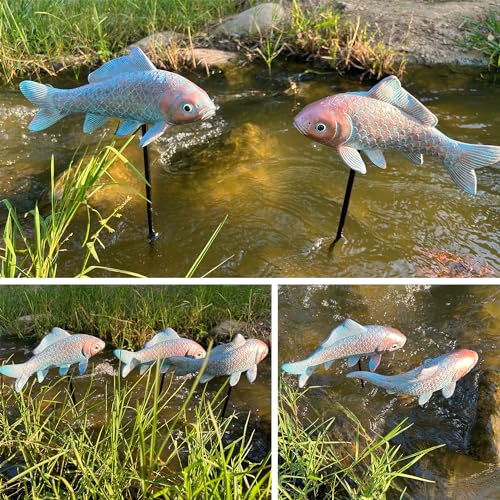 4PCS Antique Bronze Fish Garden Statue - Koi Fish Decor for Outdoors - 10.5 * 5Inch - Glow at Night
