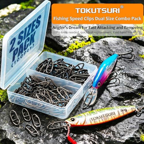 Fishing Speed Clips, Quick Change Clips for Lures 100Pcs | Fishing Power Clips, 2 Size Pack, Stainless Steel, Saltwater Freshwater , Poppers Spinnerbaits Crankbaits Quick Snap, Black - size: Set B (20lb+36lb) 100Pcs