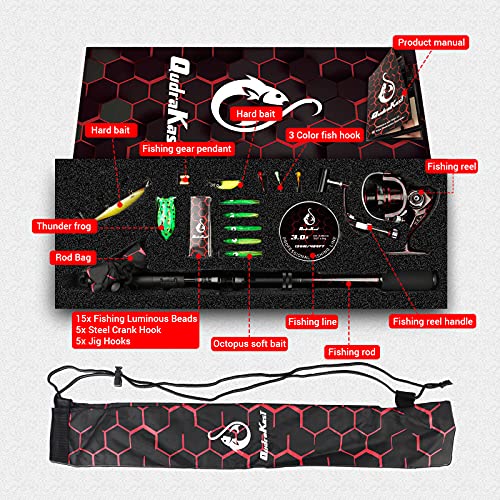 Fishing Rod and Reel Combos, Unique Design with X-Warping Painting, Carbon Fiber Telescopic Fishing Rod with Reel Combo Kit with Tackle Box, Best Gift for Fishing Beginner and Angler - color: Red, size: 2.1 m 6.89 ft (Tackle Box)