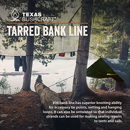 Texas Bushcraft Tarred Bank Line Twine - #36 Black Nylon String for Fishing, Camping and Outdoor Survival – Strong, Weather Resistant Bankline Cordage for Trotline - style: Twisted