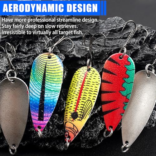Fishing Spoons Lures 5pcs Saltwater Fishing Lures Trout Spoons, Metal Jig Trolling Jigging Lure Spinner Baits with Treble Hooks for Bass Trout Walleye Salmon - size: 1/4oz-5pcs
