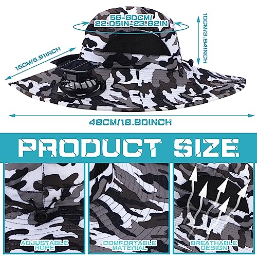 Berlune Sun Hat with 2 Solar Fan Wide Brim Fishing Bucket Hat USB & Solar for Men Women UPF 50+ Cooling for Fishing Beach - color: Black and White, size: 5.9 Inch Brim