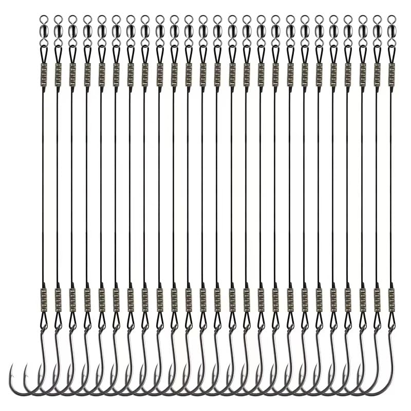 YOTO Circle Hooks Rigs with Saltwater Steel Leader Wire, 25/50PCS Octopus Hook Rig for Bass Catfish Fishing - color: 25pcs/bag, size: 8/0