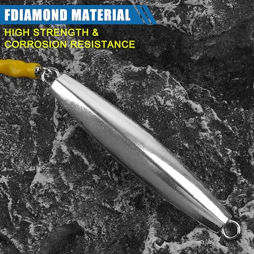 Diamond Jigs Saltwater Fishing Lures,Casting Jigging Spoon with Split Tube Tail Stainless Steel Hook Metal Jig Spoon Baits for Deep Sea Offshore Surf Fishing Bottom Sinking - color: Yellow-1pc, size: 2oz