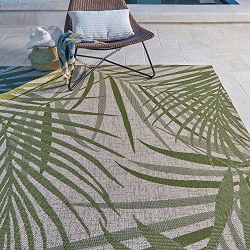 Gertmenian Indoor/Outdoor Flatweave Area Rug - 8x10 Large, Stain & UV Resistant, Ideal For Deck, Patio, Poolside, Mudroom - Royal Palm Leaf, Green, 21952 - color: Royal Palm Leafs Green, size: 7'10" x 10' (Rectangular)