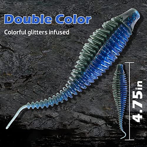 Soft Plastic Worm Fishing Lures Kit, Finesse TRD Stick Worms and Ned Rig Baits with Jig Heads for Bass Fishing, Freshwater Bass Soft Baits - color: 20pcs Plastic Worms, size: 4.75"