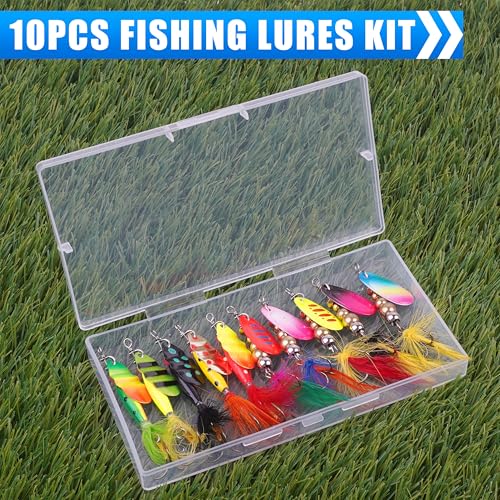 Spinnerbaits Rooster Bait Tail Fishing Lures Kit Inline Spinner Spoon Lures Bass Salmon Trout Hard Metal Spinner Baits for Saltwater Freshwater - style: 10pcs Spinnerbaits-c