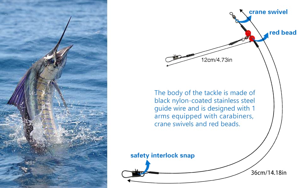 YOTO Fishing Leaders,Stainless Steel Tackle Rig with Tackle Lure Swivels Snaps, Saltwater rig Wire Leader Fishing Leader Wire Bottom rigs for Saltwater - color: Black Fishing Leaders, style: 1arm+2arm-24pcs