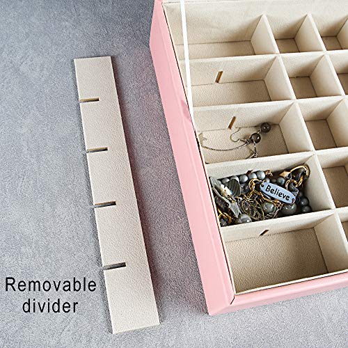 Frebeauty Earring Organizer Classic Jewelry Box 50 Slots Double Layer Jewelry Storage Case with 6 Necklace Hook and Bracelet Pocket(Pink) - color: Pink