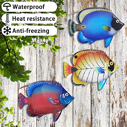 John's Studio Metal Fish Sea Wall Decor Outdoor Garden Hanging Art Sculptures Home Ocean Theme Decorations for Kitchen Bathroom and Pool - 3 PCS - color: Fish 3PCS