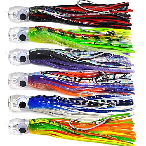 Set 6 Pcs Saltwater Trolling Lure 6.5/7/9 inch Marlin Deep Sea Fishing Bait | For Tuna Dolphin Sailfish Shark Big Game Fishing Tackle - color: 9 inch lure / Portable Handle bag