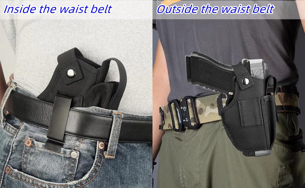 Tactical Fanny Pack Gun Holster Concealed Carry Pistol Military Tactical Waist Bag Waterproof Molle EDC Pouch with USA Flag Patch - color: Black with Holster