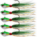 Bucktail Jigs Saltwater Fishing Lures, 5pcs Premium Bucktail Hair Jigs Head Saltwater Striper Lures for Bass Flounder Bluefish Halibut Redfish Surf Fishing 1/4oz 1/2oz 1oz 1.5oz 2oz - color: Green/White, size: 1.5oz