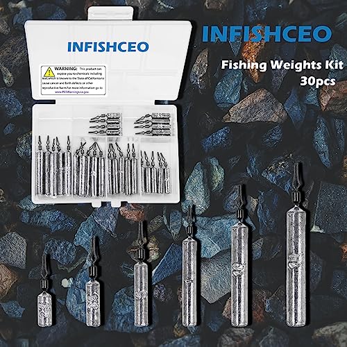 Fishing Weights Sinkers Set, 30/27/45pcs Drop Shot Fishing Weight for Saltwater Freshwater Bass Fish - size: 1/11oz(2.5g)-30 PCS