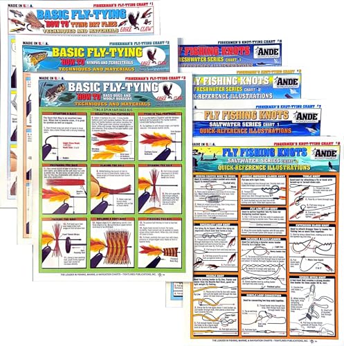 Fishermen's Fly Fishing Set (Fly Fishing Knots #5-8 & Basic Fly Tying #1-3) - Waterproof Quick Reference Guide | Portable & Built to Last | Double-Sided & Easy to Read
