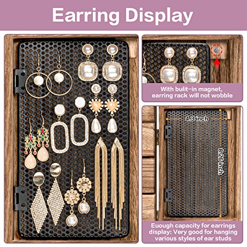 Meangood Jewelry Box Wood for Women, 5-Layer Large Organizer Box with Mirror & 4 Drawers for Rings, Earrings, Necklaces, Vintage Style, Torched Wood - color: 5 Layer Carbonized Black, size: 5 Layer