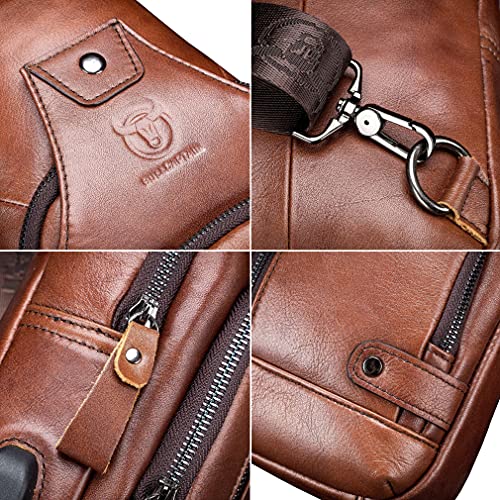 Hebetag Leather Sling Bag Hiking Daypack for Men Women Outdoor Travel Camping Fishing Crossbody Shoulder Chest Pack Backpack - color: #03brown