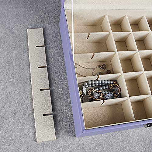 Frebeauty Earring Organizer Classic Jewelry Box 50 Slots Double Layer Jewelry Storage Case with 6 Necklace Hook and Bracelet Pocket(Purple) - color: Purple