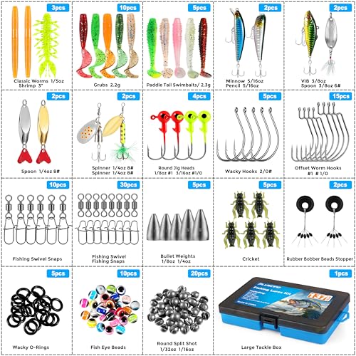PLUSINNO Fishing Lures, 137Pcs Tackle Box with Tackle Included, Crankbaits, Spoon, Hooks, Weights & Other Accessories, Fishing Bait Lure Gear Kit Gift for Men Bass Freshwater - color: BLUE