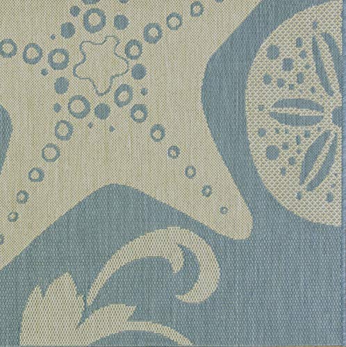 Gertmenian Indoor Outdoor Area Rug, Classic Flatweave, Washable, Stain & UV Resistant Carpet, Deck, Patio, Poolside & Mudroom, 6x9 Ft Medium, Party Starfish Sand Dollar, Oasis Green Sand - color: Party Starfish Sand Dollar Oasis Green Tan, size: 6'6" x 9'