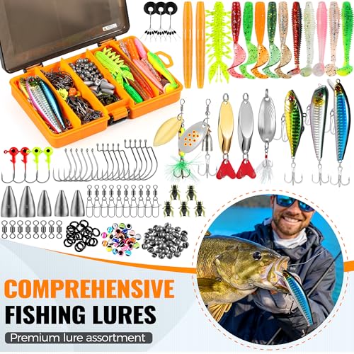 PLUSINNO Fishing Gear - Telescopic Fishing Rod and Reel Combo with Tackle Box, Collapsible Rod and Lures Box, Travel Fish Pole Starter Kit, Fishing Accessories Tackle Lure Kit Gifts for Men Bass Trout - color: Rod combo with 137pcs box, size: 1.8m 5.91ft