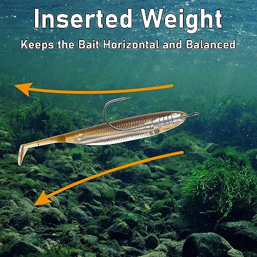 Dr.Fish 20 Pack Weighted Swimbait Hooks, Weighted Fishing Worm Hooks Straight Shank Round Bend Bass Fishing Jig Hook - size: #3/0-1/12oz