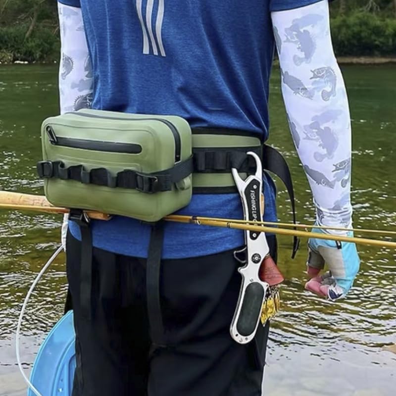 2.1L Waterproof Waist Bag - TPU Military Green Packet with Airtight Zipper Closure, Lightweight Sling Bag for River Fly Fishing