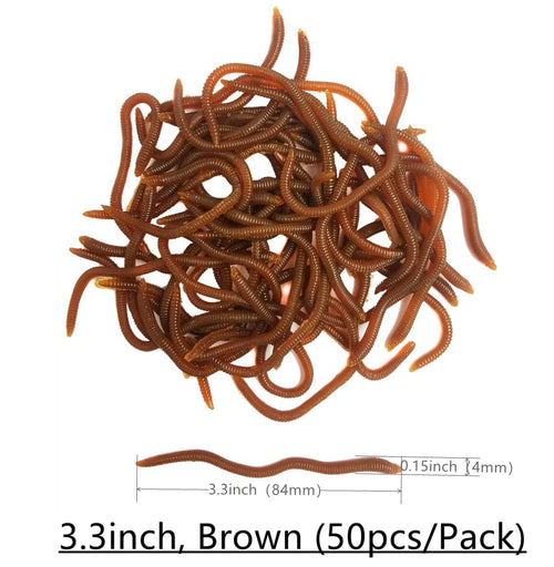 1.6in/3.3/3.9in Fishing Soft Lure Trout Worm Earthworm Bait Lifelike Fake Bloodworm Grub Worm Soft Fishing Lure Baits - color: Brown (50pcs/Pack), size: 3.3inch