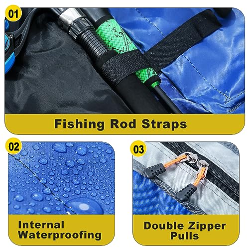Sougayilang Fishing Rod Bag - 3 Layer Organizer, Pole Case, Storage Bag, Rod and Reel Carrier for Travel - 160cm/63in - color: Length: 160cm/63in