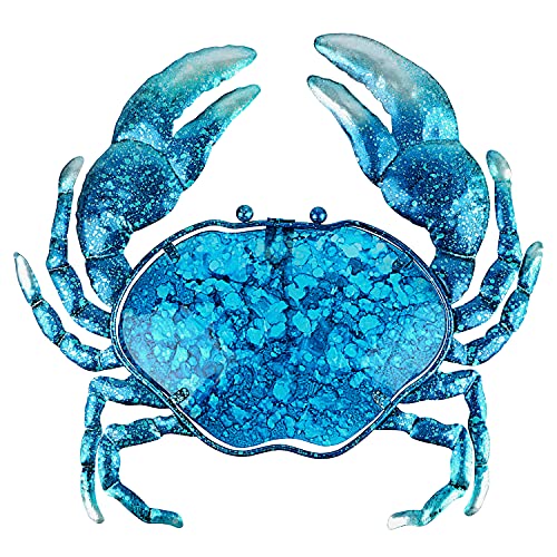 John's Studio Crab Wall Decor Outdoor Metal Bathroom Hanging Art Glass Blue Ocean Theme Decorations for Home, Pool and Patio - color: Crab
