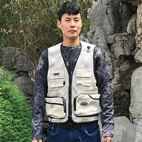 Foldable Outdoor Fishing Camping Travel Mesh Vest, Multi-Pockets Photography Lightweight Vests - color: Beige, size: XX-Large