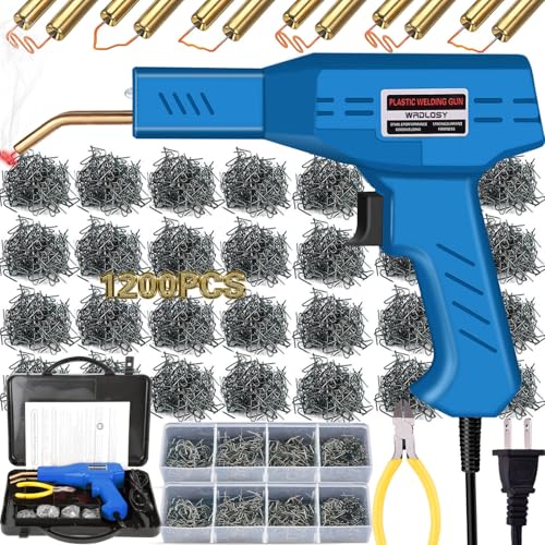 Plastic Welder, 1200PCS Staples, Plastic Welding Kit, Must Have for DIYers, Instant On/Off, Welder Kit, Bumper Repair, Portable Toolbox (Blue) - color: Blue