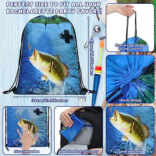 Sanwuta 20 Pcs Fishing Party Favors Fishing Gift Bags Drawstring Bags 17 x 13.4 Inches Fish Party Collection Fish Backpack Fisherman Birthday Decorations for Women Man