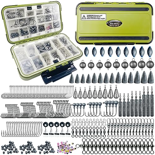 306pcs Fishing Lure Accessories Kit Including Hooks, Sinkers Weights, Rubber Bobber, Jigs, Beads, Swivels Snaps, Fishing Gear Kit with Tackle Box