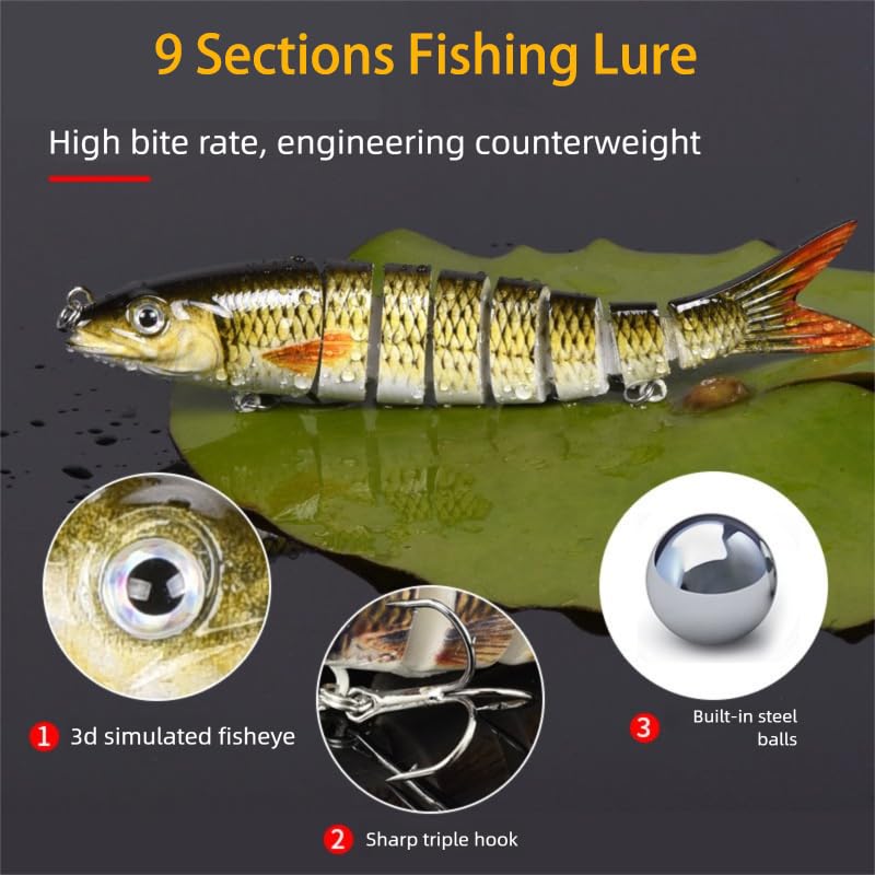 Fishing Lures for Freshwater and Saltwater, Realistic Fishing Lures with Storage Box for Bass Trout Crappie Walleye Pike Bluegill, Slow Sinking Jointed Swimbait, Extra 5pcs 6# and 5 pcs 8# Hooks