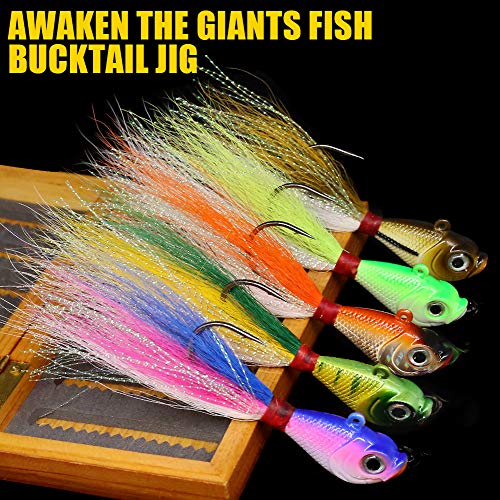 Bucktail-Jigs-Saltwater-Hair-Jigs-Head -Fishing-Lures-Assorted Kit - color: Bucktail Jigs 5-Piece Lure Kit, size: 1/4 oz 5 pack