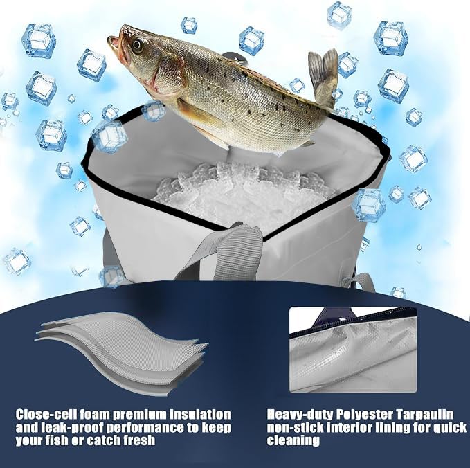 MORXPLOR Insulated Fish Cooler Bag for Fishing 41x17 47x17In 50x20In 60x24 72x30 80X40 Inches,Large Insulated Fish Kill Bag,Fishing Catch Bag Cooler with Water-resistant Zipper - color: 80inch Light Grey