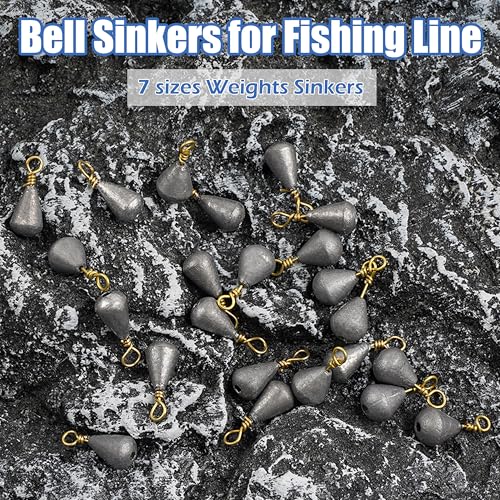 Bass Casting Sinkers Fishing Weights - 20/30pcs Bell Sinkers Drop Shot Weights with Brass Swivels for Saltwater & Freshwater - style: 1/8oz 30pcs