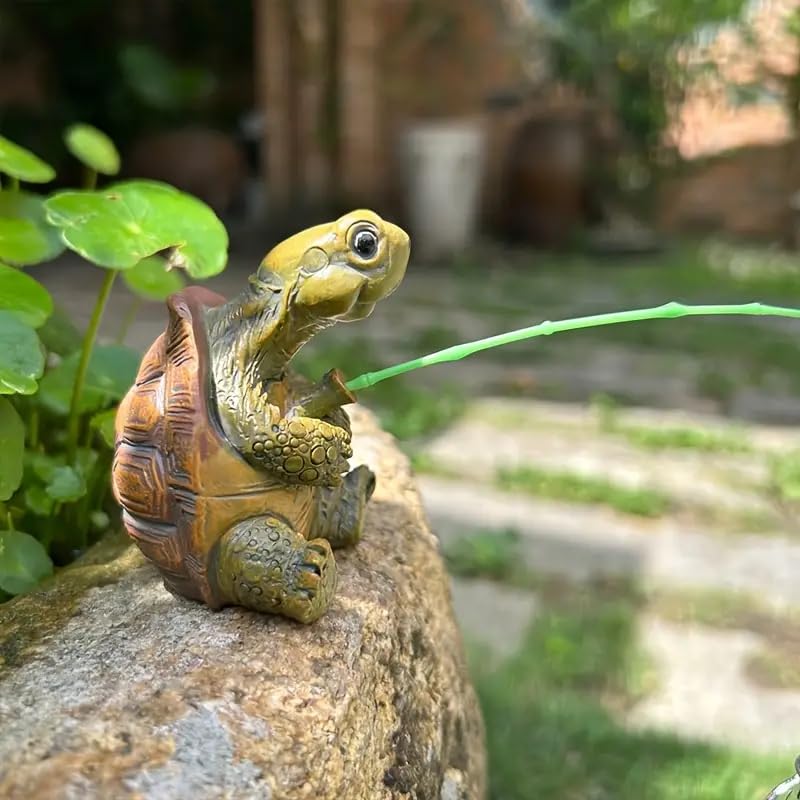 Charming Resin Turtle Fishing Statue, for Outdoor Garden, Patio, and Pond Decor, Ideal Gift Turtle Decor