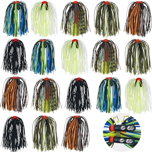 Spinner Bait Skirt Jig Skirts Replacement DIY Fishing Lure Making Supplies Soft Skirt for Spinnerbaits Bass Fishing Jigs Buzzbait Squid Jigs Fishing Lure Skirts - style: B-skirts With Rattle-24pcs