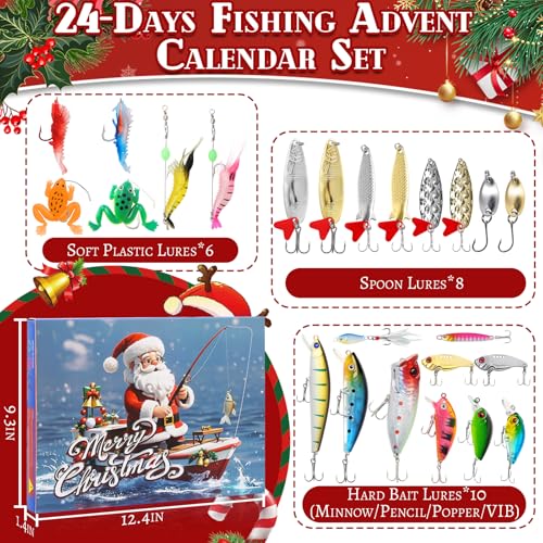 Fishing Lures Kit, 24Pcs Assorted Fishing Baits with Crankbaits, Spoon Lures, Hooks, Weights & Accessories, Fish Tackle Gift Set for Men, Bass Freshwater - size: A