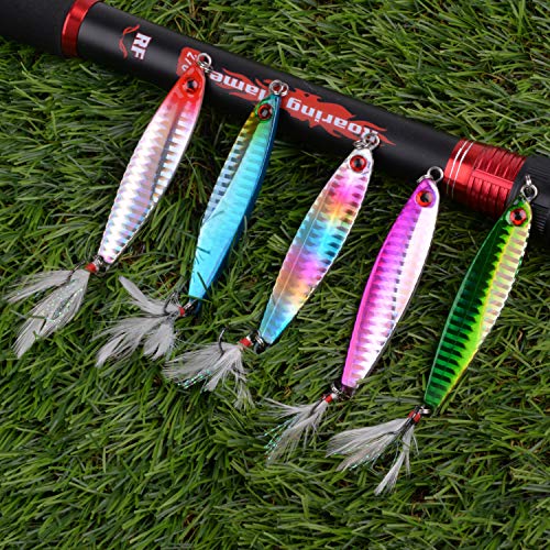 Metal Jig Jigging Spoon Lures, 5Pcs/Box Vertical Diamond Jig Long Casting Trolling Spoon for Saltwater Surf Fishing Mackerel Striper Bluefish - size: 21g - 5Pack