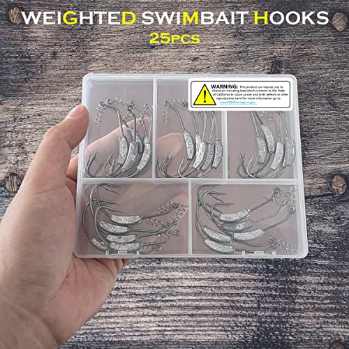 25 Pack Weighted Swimbait Hooks, Jig Heads with Twist Lock, Soft Plastic Worm Fishing Hooks 1/0 2/0 3/0 4/0 5/0 - color: C(Size 3/0, 1/9 oz, 25-pack)