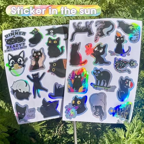 110Pcs Holographic Black Cat Stickers, Cute & Funny Vinyl Decals for Water Bottles, Laptop, Phone Case, Journal, Scrapbooking - style: Black Cat Stickers