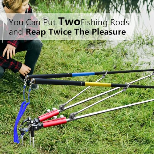 2 Pack Fishing Rod Holders for Bank Fishing, Multifunctional Stainless Steel Fishing Pole Holders for Ground, 360 ° Adjustable & Detachable Easy to Carry, Gift for Men Father’s Day, Birthday Day - style: Away