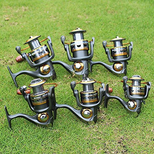 Sougayilang Spinning Fishing Reels with Left/Right Interchangeable Collapsible Wood Handle Powerful Metal Body 5.2:1/5.1:1 Gear Ratio Smooth 11BB for Inshore Boat Rock Freshwater Saltwater Fishing - size: DK5000
